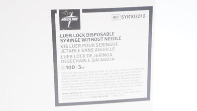 Medline SYR103010 3ml Luer Lock Disposable Syringe w/o Ndle - Box of 100
